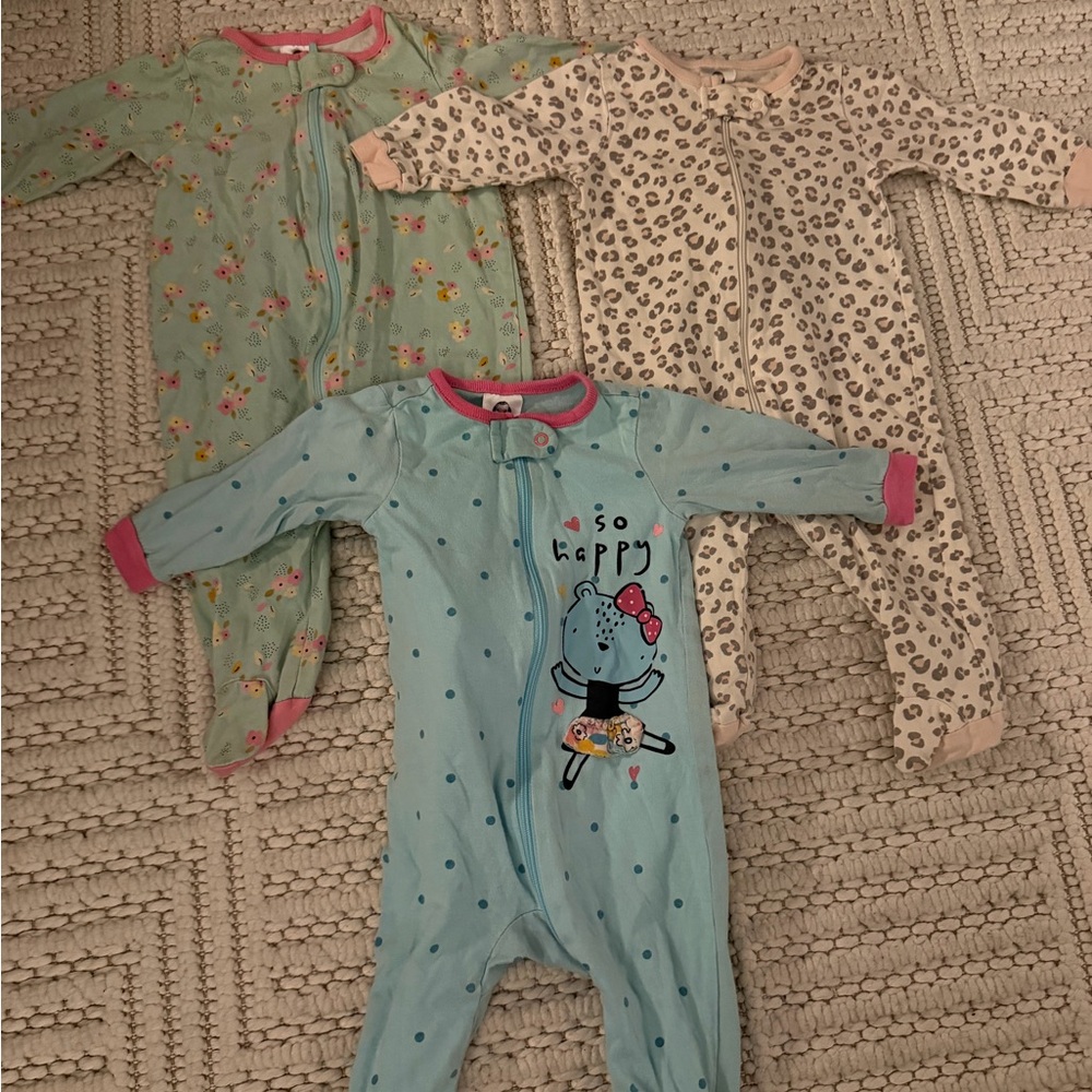 Gerber Baby Footies Bundle - Floral, Leopard, and Blue Cat Designs